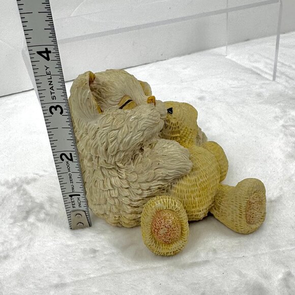 Sleeping Kitty Cat Hugging Teddy Bear 5.5" Beige Resin Figurine - Picture 12 of 12